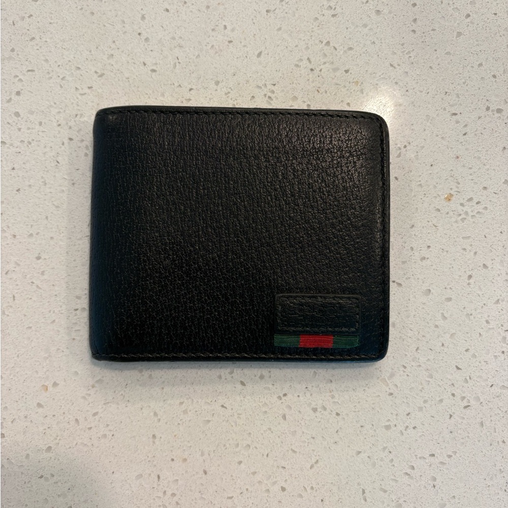 Gucci Black Leather Wallet with Red and Green Accent